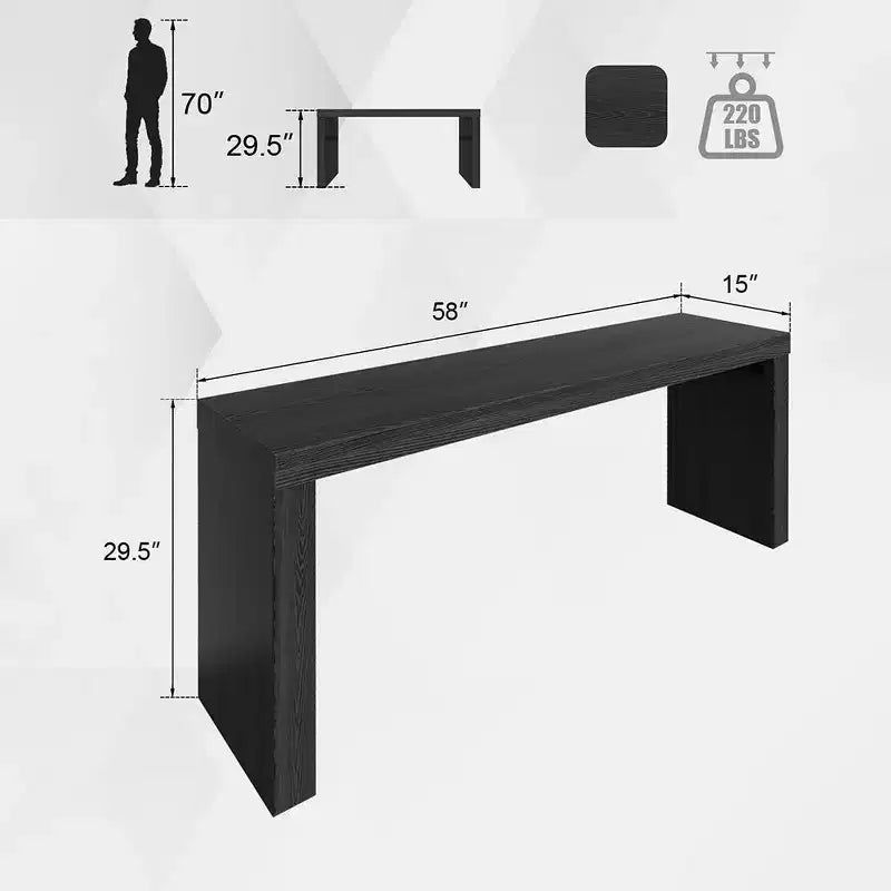 Consolle da divano lunga in legno nero moderno Karl Home 58 Narrow per soggiorno