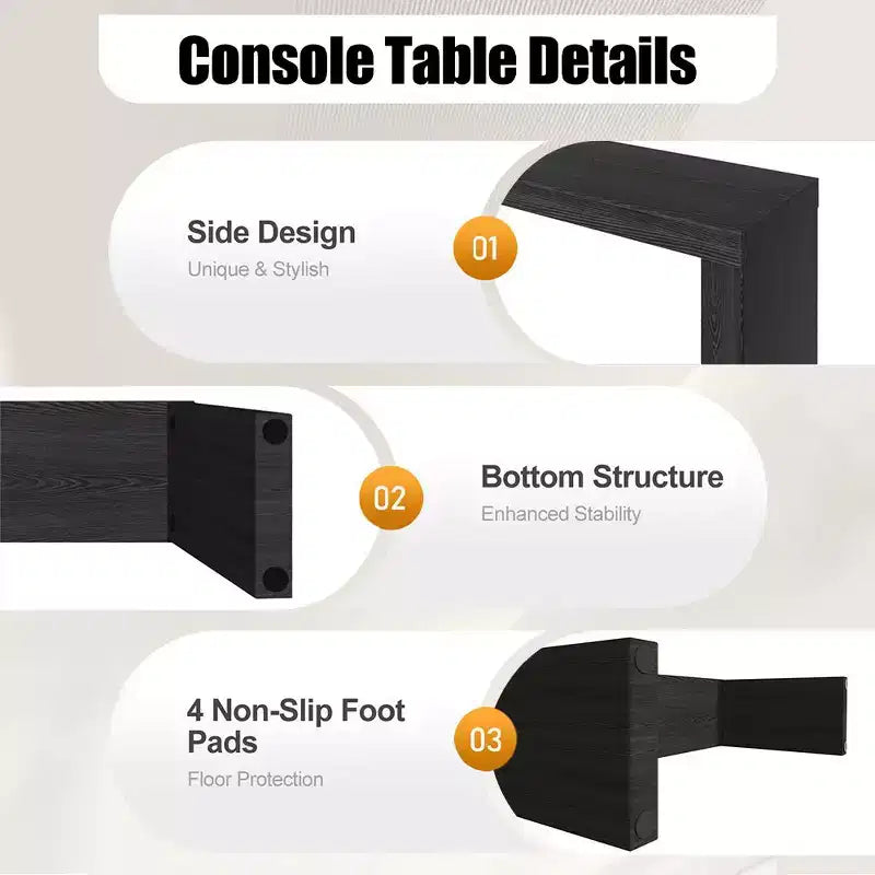 Consolle da divano lunga in legno nero moderno Karl Home 58 Narrow per soggiorno