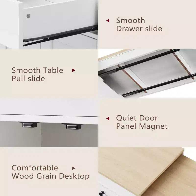 GDFStudio Galen 74.5 Isola da Cucina Mobile con Tavolo da Pranzo Estensibile, 2 Cassetti e Mobile a 4 Ante