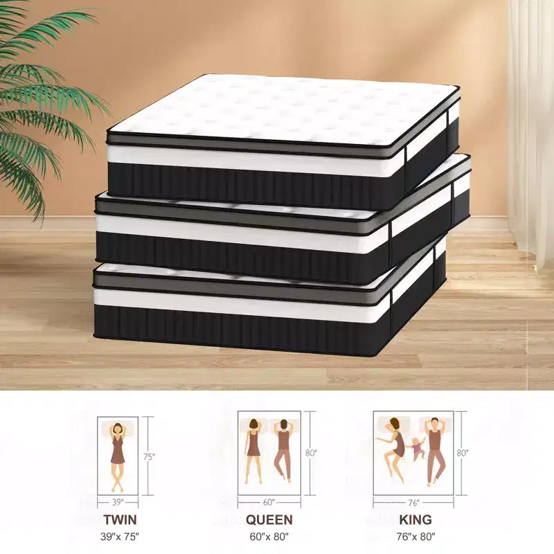 Materasso Queen da 14 pollici, materasso ibrido in memory foam con gel in scatola, supporto a molle insacchettate con isolamento del movimento e sollievo dalla pressione, rigidità media, CertiPUR-US
