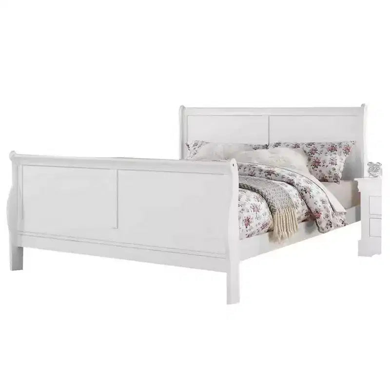Letto a slitta Royal Hamton, design full size, con gambe eleganti, bianco