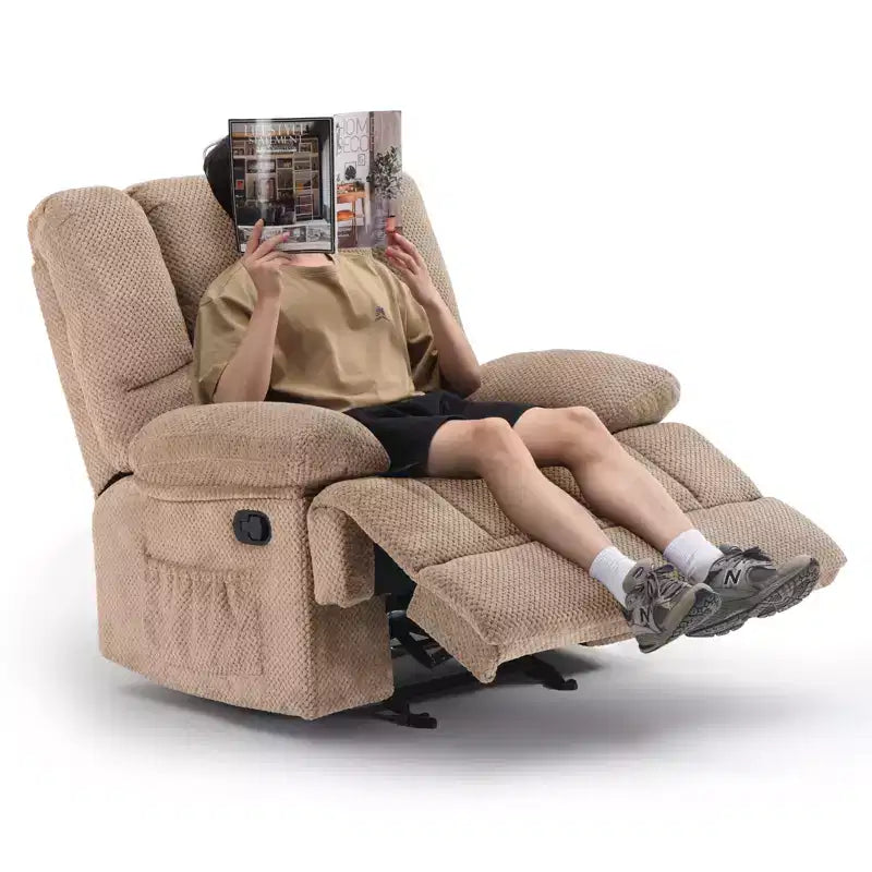 MAYEERTY Divano reclinabile a dondolo oversize in sabbia per adulti, ciniglia, ergonomico, perfetto per il soggiorno