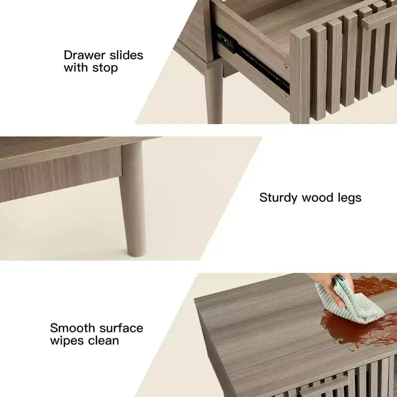 Tavolino da caffè Acekool da 100 cm con cassetto e ripiano aperto, tavolino rettangolare a 2 livelli in stile moderno di metà secolo per soggiorno