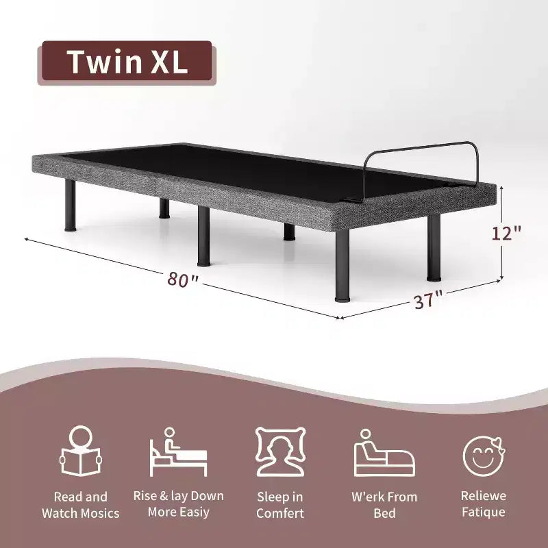 Dyonery Twin XL Struttura per letto regolabile, base elettrica con telecomando senza fili, sollevamento testa e piedi, gravità zero, anti-russamento, robusto metallo e legno, 3 altezze