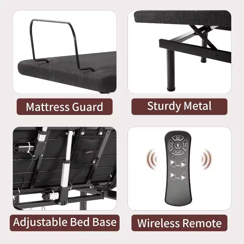 Dyonery Twin XL Struttura per letto regolabile, base elettrica con telecomando senza fili, sollevamento testa e piedi, gravità zero, anti-russamento, robusto metallo e legno, 3 altezze