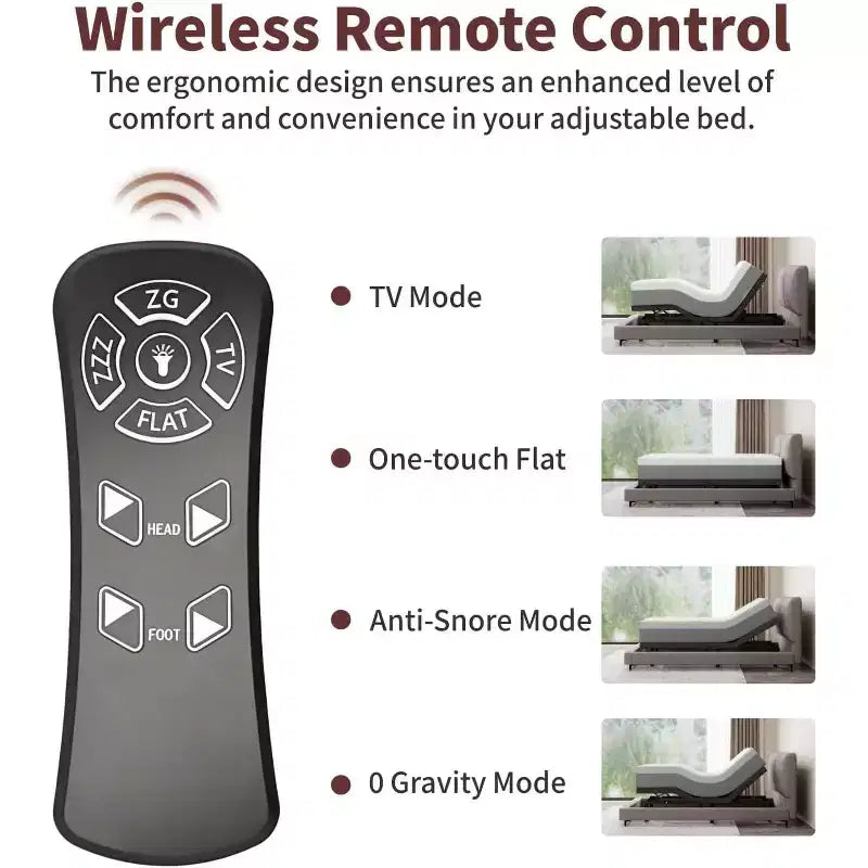 Dyonery Twin XL Struttura per letto regolabile, base elettrica con telecomando senza fili, sollevamento testa e piedi, gravità zero, anti-russamento, robusto metallo e legno, 3 altezze