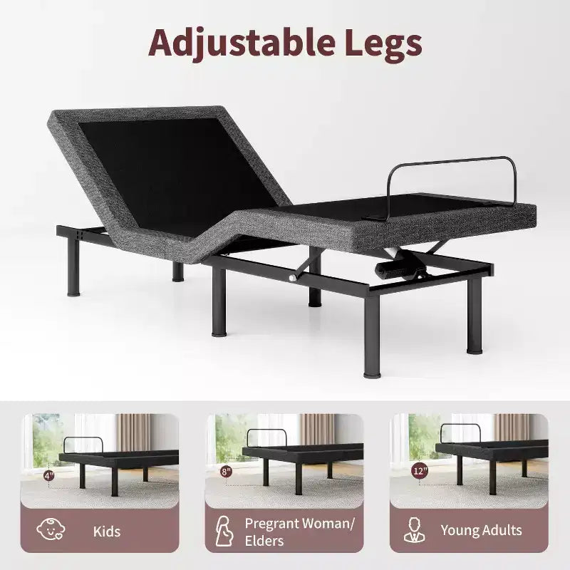 Dyonery Twin XL Struttura per letto regolabile, base elettrica con telecomando senza fili, sollevamento testa e piedi, gravità zero, anti-russamento, robusto metallo e legno, 3 altezze