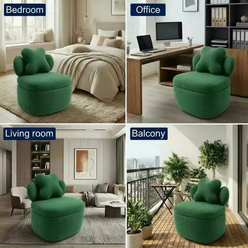 Sedia Girevole con Schienale a Cuore, Divano Lounge in Velluto Teddy Girevole a 360 Gradi con Contenitore per Soggiorno