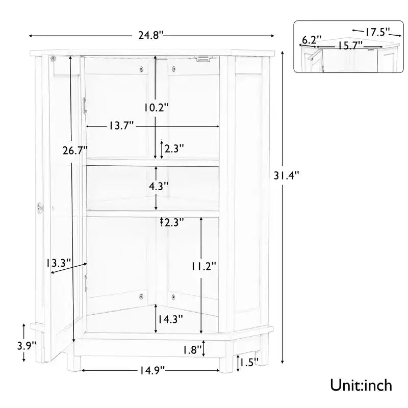 Mobile angolare autoportante da bagno GDFStudio Clara in legno moderno con ripiano regolabile