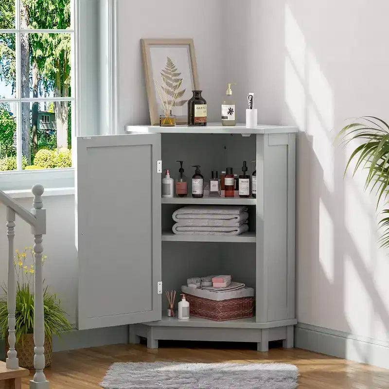 Mobile angolare autoportante da bagno GDFStudio Clara in legno moderno con ripiano regolabile