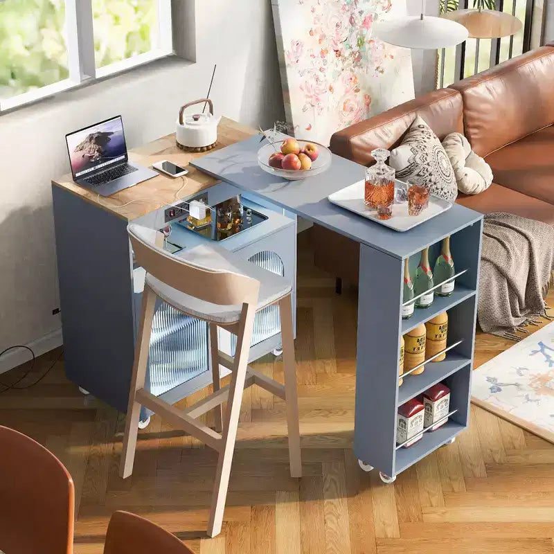 GDFStudio Paolo Isola da cucina moderna con ruote, tavolo e mobile estraibili, luce LED e presa di corrente