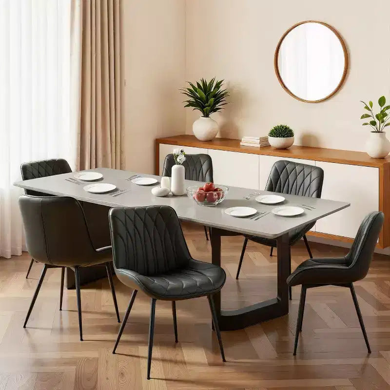 Sedie da pranzo moderne Set da 2/4/6, Sedie da pranzo moderne con cuscini spessi, Sedie laterali imbottite in similpelle con gambe in metallo, Nero