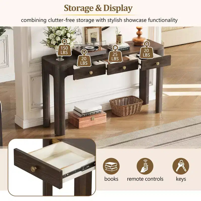 GDFStudio Francis 52 Tavolo Consolle Rustico con Angoli Curvi e Cassetti Nascosti