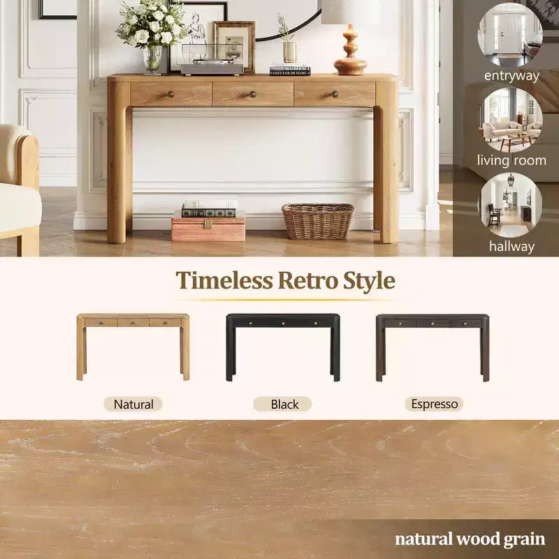 GDFStudio Francis 52 Tavolo Consolle Rustico con Angoli Curvi e Cassetti Nascosti