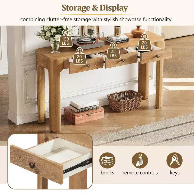 GDFStudio Francis 52 Tavolo Consolle Rustico con Angoli Curvi e Cassetti Nascosti