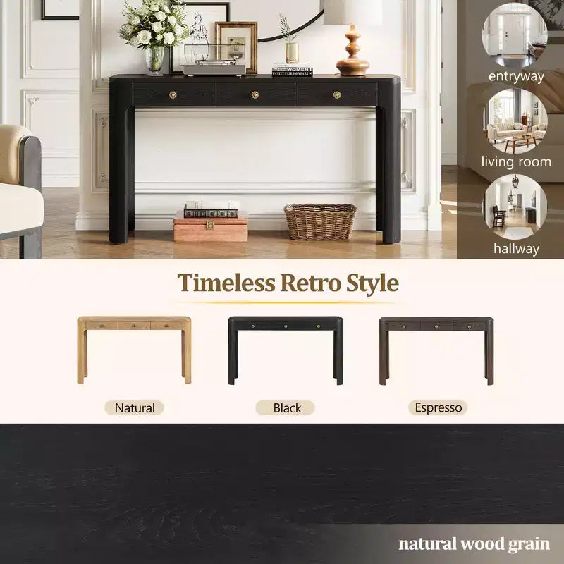 GDFStudio Francis 52 Tavolo Consolle Rustico con Angoli Curvi e Cassetti Nascosti