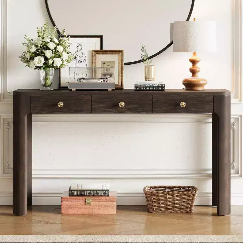 GDFStudio Francis 52 Tavolo Consolle Rustico con Angoli Curvi e Cassetti Nascosti
