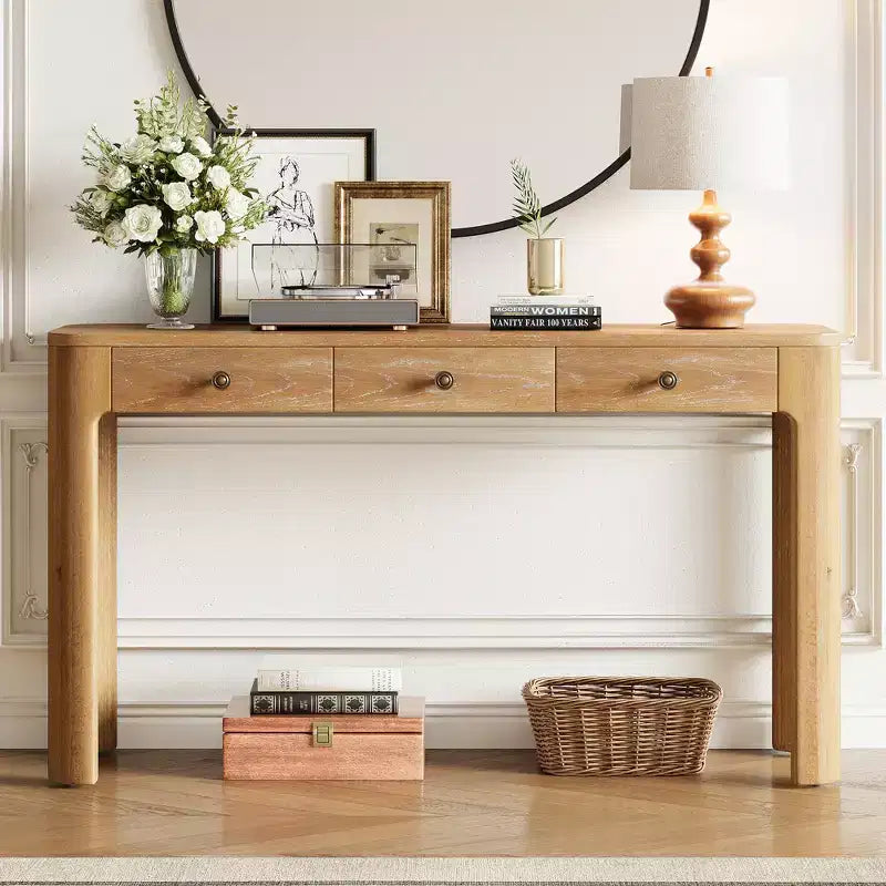 GDFStudio Francis 52 Tavolo Consolle Rustico con Angoli Curvi e Cassetti Nascosti