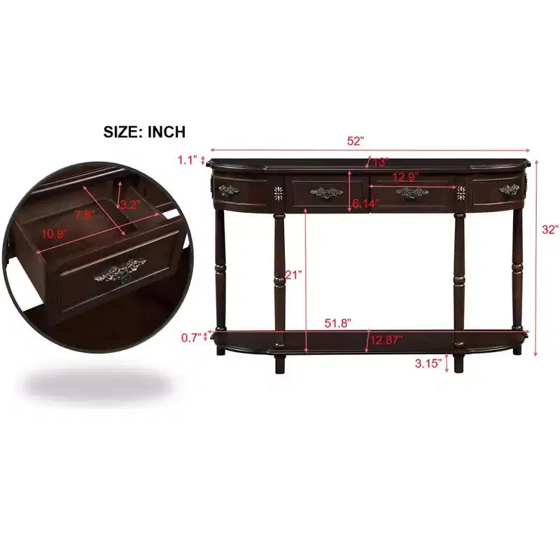 TUYOHW Tavolo Consolle Retrò Curvo con 2 Cassetti, Tavolo da Divano Rustico con Gambe Romane e Ripiano Aperto, Tavolo da Ingresso in Legno per Soggiorno, Corridoio