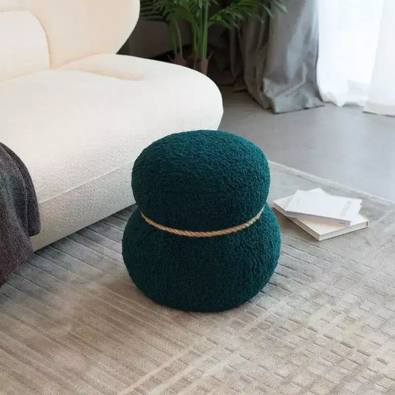 TUYOHW Poggiapiedi Rotondo a Forma di Pupazzo di Neve Imbottito, Carino Sgabello in Lana di Agnello per Toeletta con Struttura in Legno, Panca Porta Scarpe per Soggiorno, Camera da Letto, Ingresso