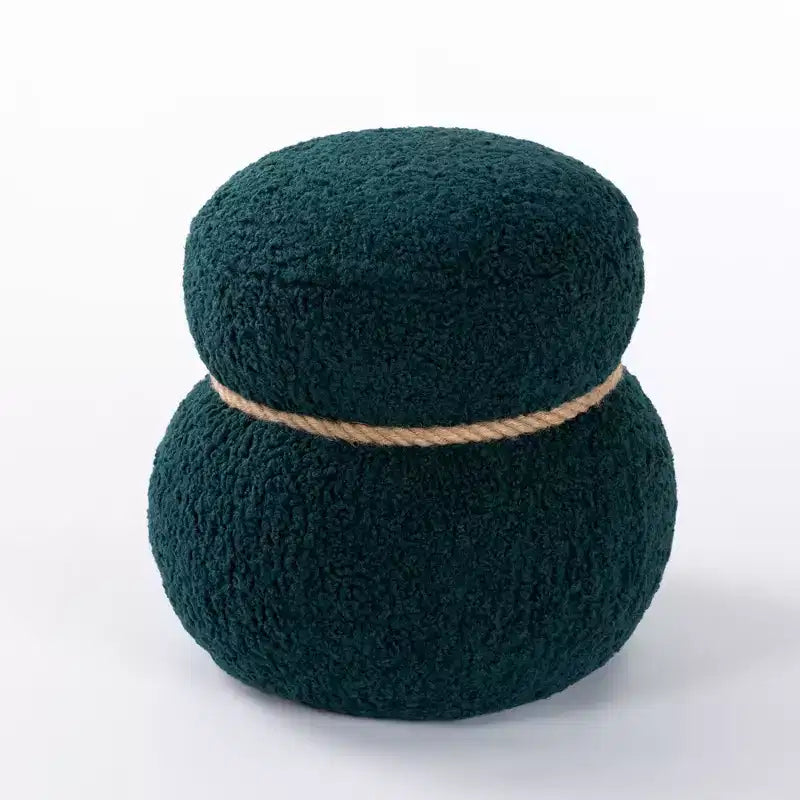 TUYOHW Poggiapiedi Rotondo a Forma di Pupazzo di Neve Imbottito, Carino Sgabello in Lana di Agnello per Toeletta con Struttura in Legno, Panca Porta Scarpe per Soggiorno, Camera da Letto, Ingresso