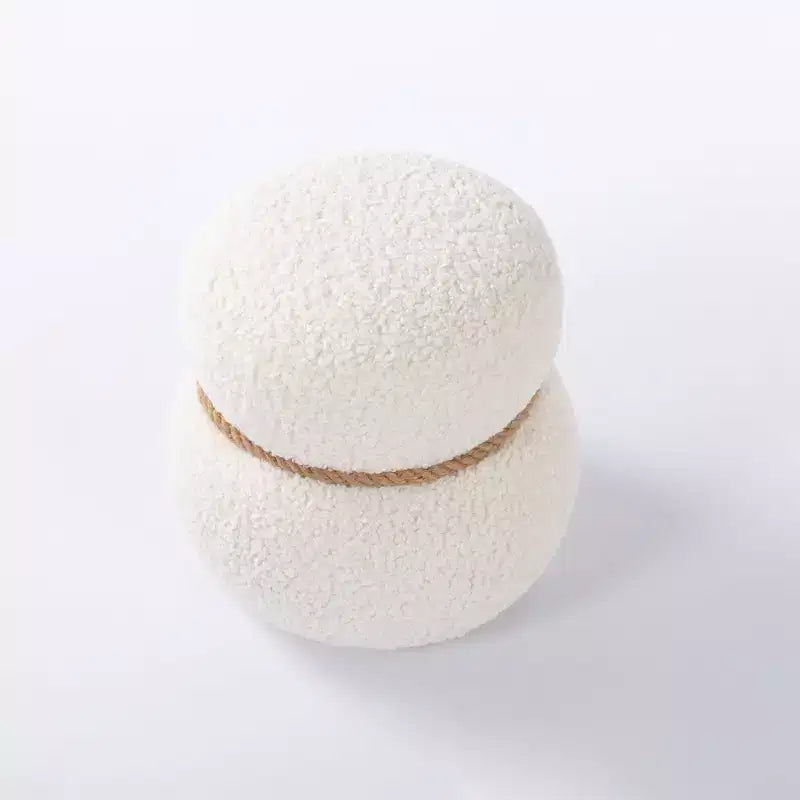 TUYOHW Poggiapiedi Rotondo a Forma di Pupazzo di Neve Imbottito, Carino Sgabello in Lana di Agnello per Toeletta con Struttura in Legno, Panca Porta Scarpe per Soggiorno, Camera da Letto, Ingresso