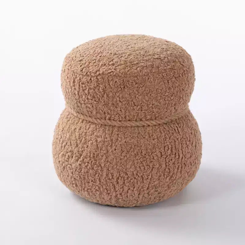 TUYOHW Poggiapiedi Rotondo a Forma di Pupazzo di Neve Imbottito, Carino Sgabello in Lana di Agnello per Toeletta con Struttura in Legno, Panca Porta Scarpe per Soggiorno, Camera da Letto, Ingresso