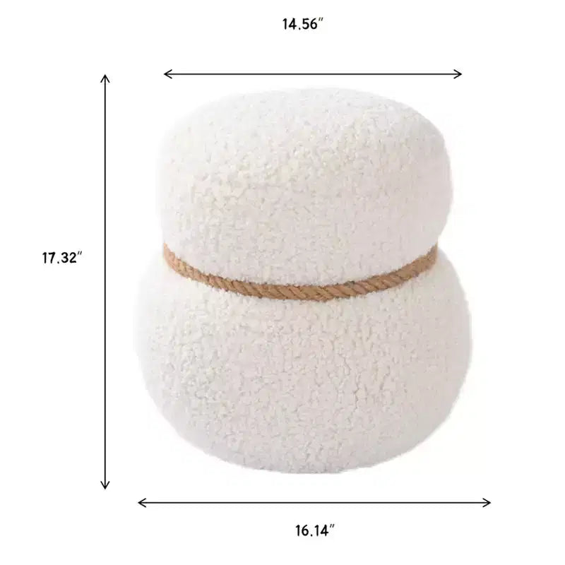TUYOHW Poggiapiedi Rotondo a Forma di Pupazzo di Neve Imbottito, Carino Sgabello in Lana di Agnello per Toeletta con Struttura in Legno, Panca Porta Scarpe per Soggiorno, Camera da Letto, Ingresso