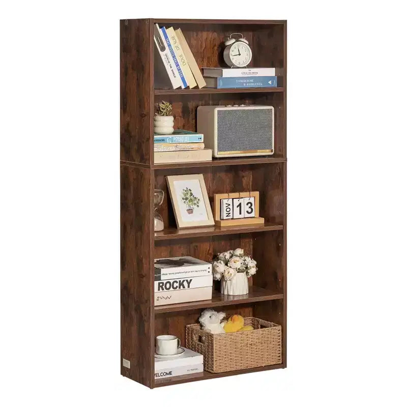 VIYET Libreria stretta a 5 ripiani alta 134 cm, Scaffale aperto regolabile, Stoccaggio autoportante, Camera da letto/Soggiorno/Ufficio/Biblioteca, Marrone