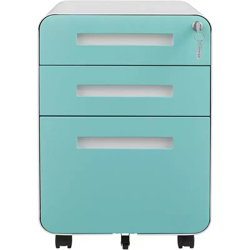 Cassettiera Portadocumenti a 3 Cassetti per Ufficio Domestico, Mobiletto Archiviazione con Serratura Sotto Scrivania per Formato A4/Letter/Legale, Cassettiera su Rotelle Anti-ribaltamento a 5 Ruote