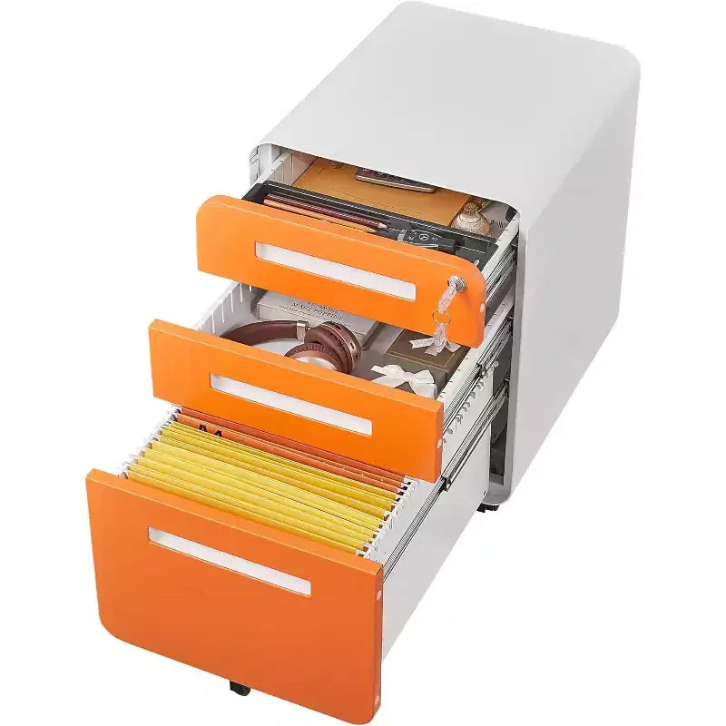 Cassettiera Portadocumenti a 3 Cassetti per Ufficio Domestico, Mobiletto Archiviazione con Serratura Sotto Scrivania per Formato A4/Letter/Legale, Cassettiera su Rotelle Anti-ribaltamento a 5 Ruote