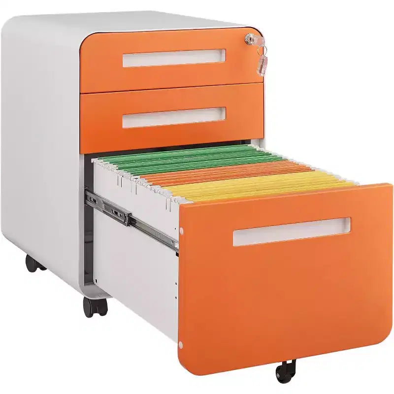 Cassettiera Portadocumenti a 3 Cassetti per Ufficio Domestico, Mobiletto Archiviazione con Serratura Sotto Scrivania per Formato A4/Letter/Legale, Cassettiera su Rotelle Anti-ribaltamento a 5 Ruote