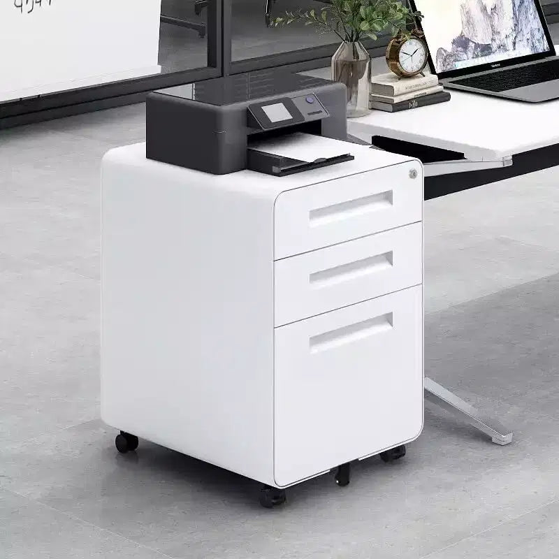 Cassettiera Portadocumenti a 3 Cassetti per Ufficio Domestico, Mobiletto Archiviazione con Serratura Sotto Scrivania per Formato A4/Letter/Legale, Cassettiera su Rotelle Anti-ribaltamento a 5 Ruote