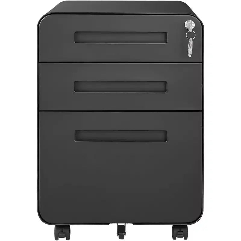 Cassettiera Portadocumenti a 3 Cassetti per Ufficio Domestico, Mobiletto Archiviazione con Serratura Sotto Scrivania per Formato A4/Letter/Legale, Cassettiera su Rotelle Anti-ribaltamento a 5 Ruote