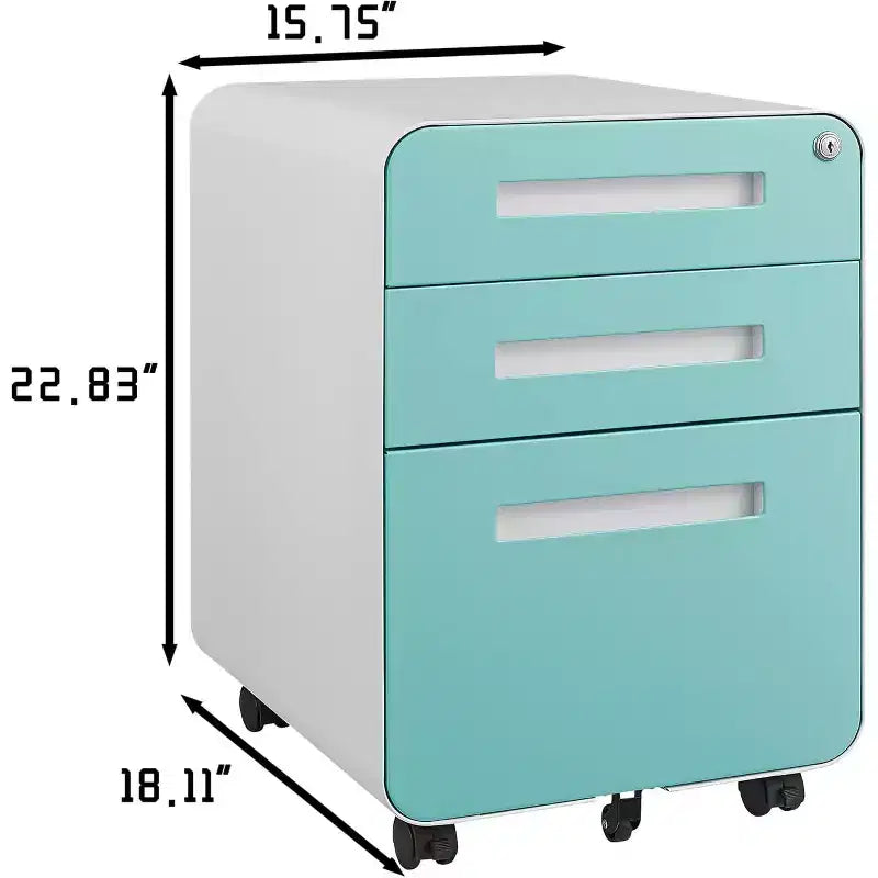 Cassettiera Portadocumenti a 3 Cassetti per Ufficio Domestico, Mobiletto Archiviazione con Serratura Sotto Scrivania per Formato A4/Letter/Legale, Cassettiera su Rotelle Anti-ribaltamento a 5 Ruote