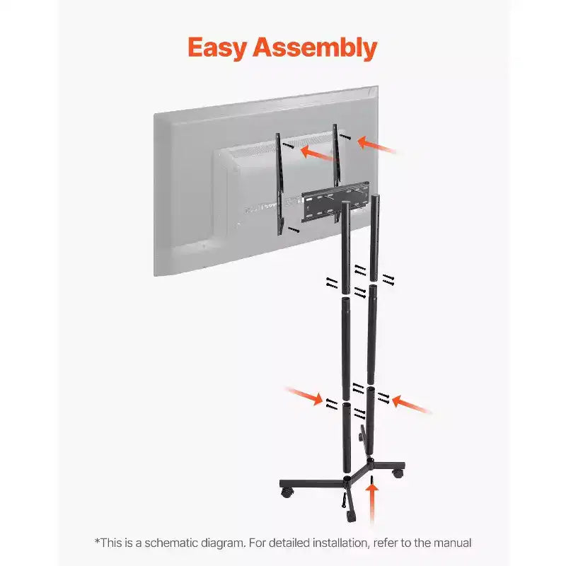 Carrello TV Rotante per Schermi da 32-65 Pollici, Supporto TV Mobile Regolabile in Altezza con Ruote, Supporto Monitor Portatile con Capacità di 40 kg, VESA Max 400x400