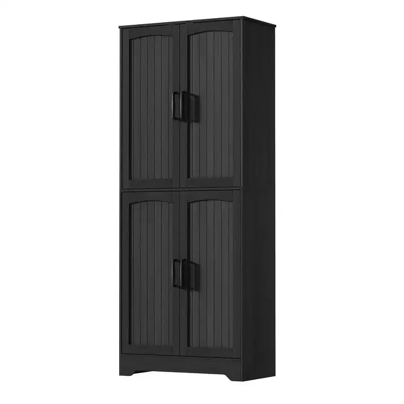 Credenza da cucina rustica, Armadio dispensa in legno alto 180 cm con 4 ante e ripiani regolabili, Mobiletto indipendente per sala da pranzo