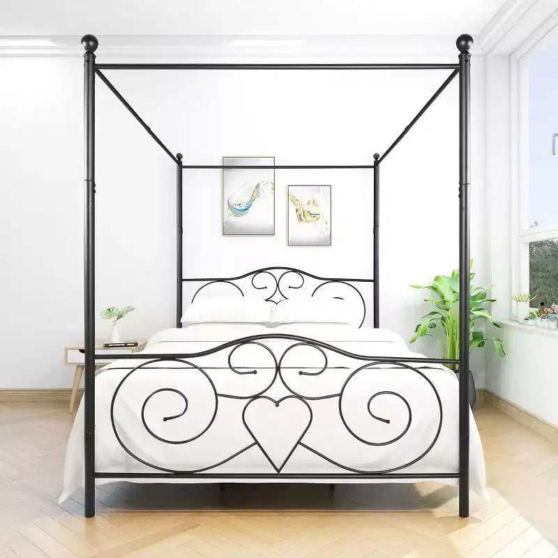 MAYEERTY Letto a baldacchino in metallo Queen Size con testiera e pediera, design silenzioso senza rumore per camera da letto