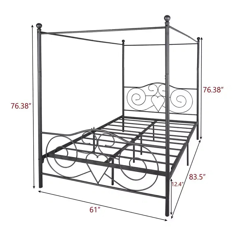MAYEERTY Letto a baldacchino in metallo Queen Size con testiera e pediera, design silenzioso senza rumore per camera da letto