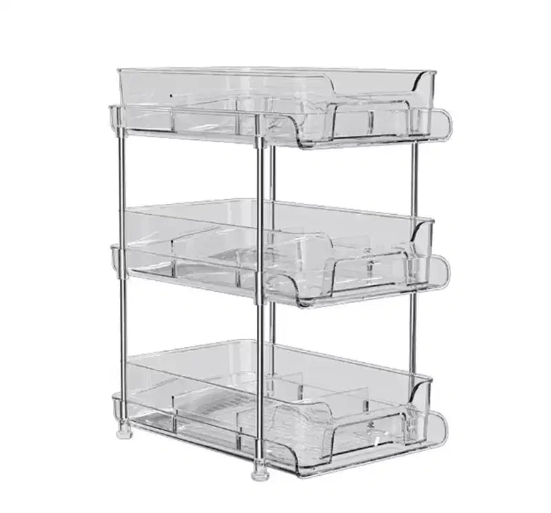 1PC Plastic Multi-functional Stackable Storage Rack for Desktop, Cosmetics, Bathroom, Kitchen, 3-Tier,