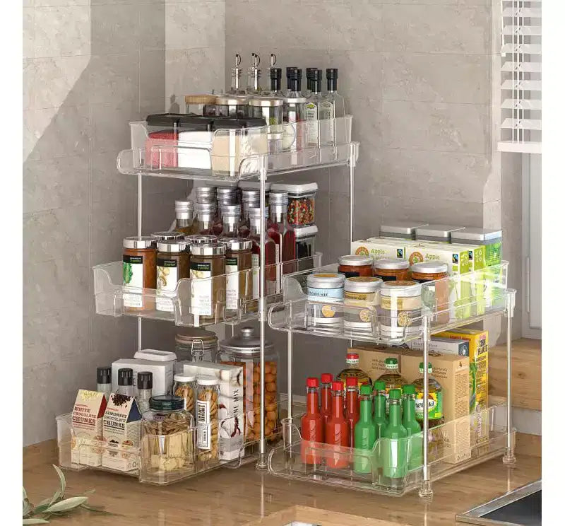 1 scaffale portaoggetti impilabile multifunzione in plastica per scrivania, cosmetici, bagno, cucina, 3 livelli