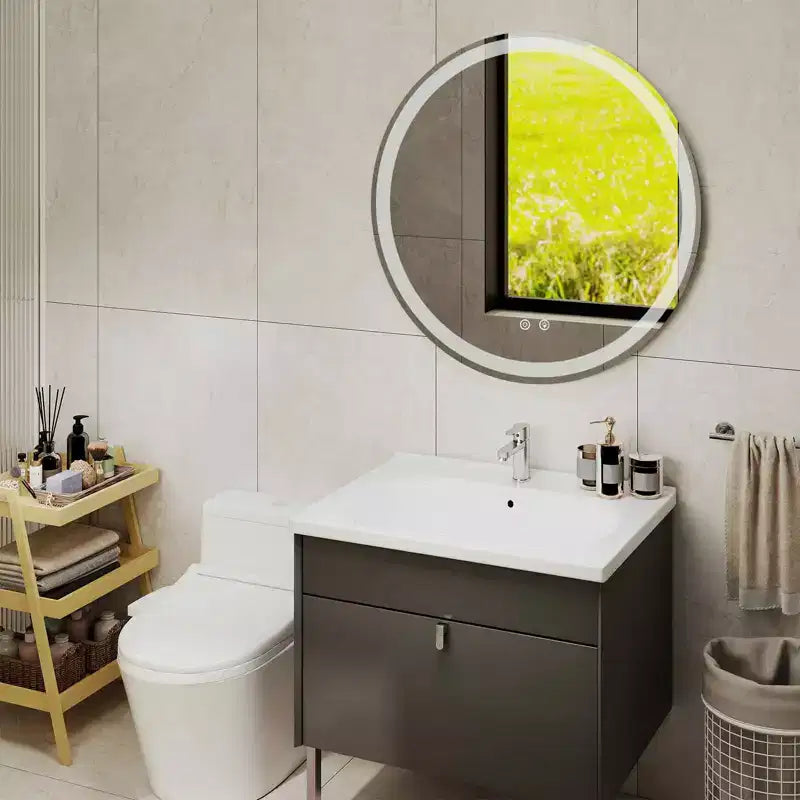 Specchio da bagno LED intelligente antiappannamento MAYEERTY da 24 pollici, circolare con doppia illuminazione, temperatura colore a 3 tonalità, funzione memoria e dimmerabile