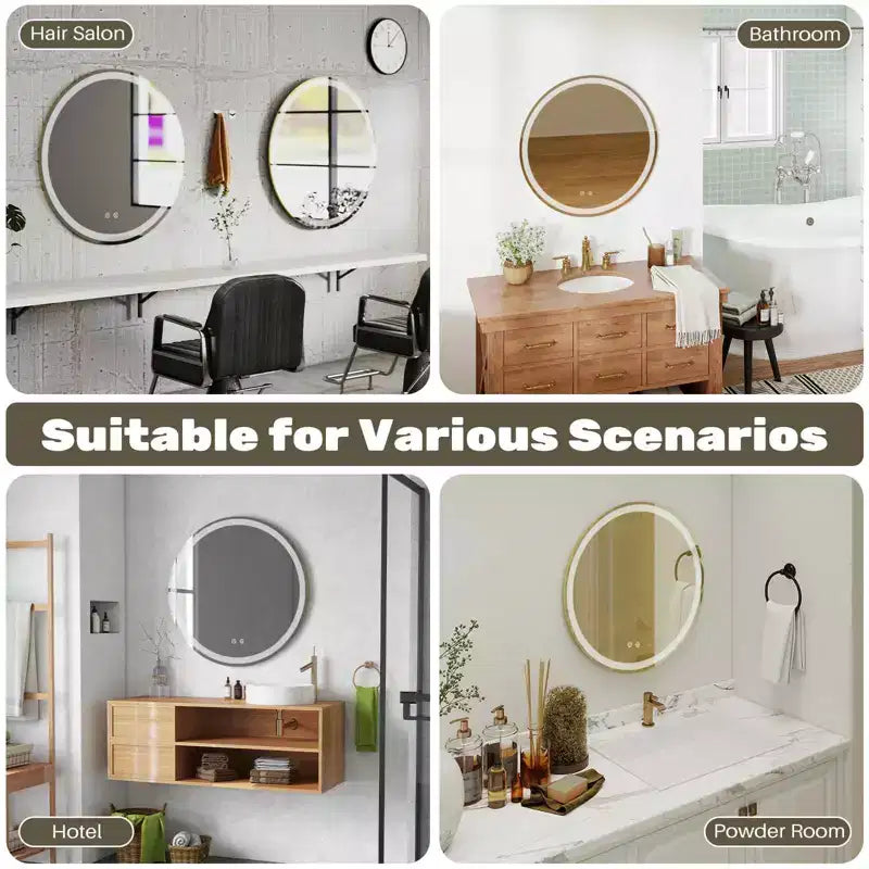 Specchio da bagno LED intelligente antiappannamento MAYEERTY da 24 pollici, circolare con doppia illuminazione, temperatura colore a 3 tonalità, funzione memoria e dimmerabile