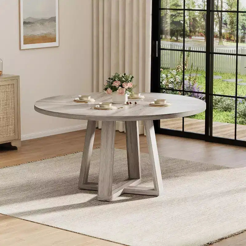 Tavolo da pranzo rotondo Acekool 47, base a croce in legno nero, per cucina, sala da pranzo o salotto, 4-6 posti a sedere