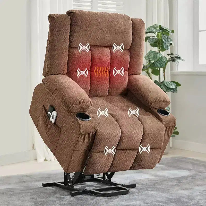 Poltrona reclinabile Acekool Lift Assist, massaggiante, con portabicchieri, tasche portaoggetti, per soggiorno