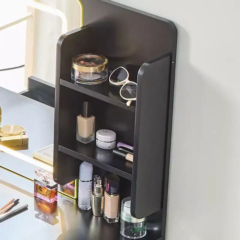 Okak Modern Makeup Vanity with Stool Set, Toeletta a 3 Colori con 4 Cassetti, Scrivania da Trucco Salvaspazio per Soggiorno, Camera da Letto, Nero