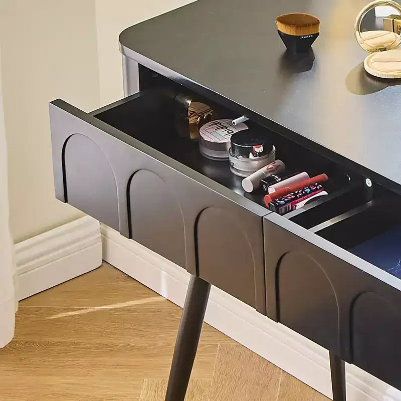 Okak Modern Makeup Vanity with Stool Set, Toeletta a 3 Colori con 4 Cassetti, Scrivania da Trucco Salvaspazio per Soggiorno, Camera da Letto, Nero
