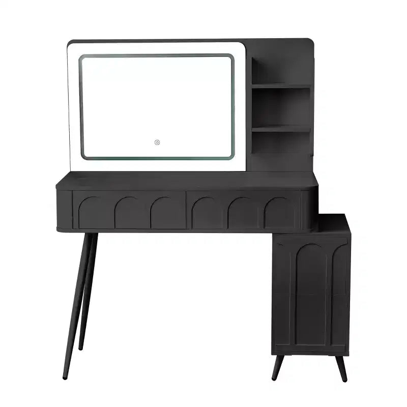Okak Modern Makeup Vanity with Stool Set, Toeletta a 3 Colori con 4 Cassetti, Scrivania da Trucco Salvaspazio per Soggiorno, Camera da Letto, Nero