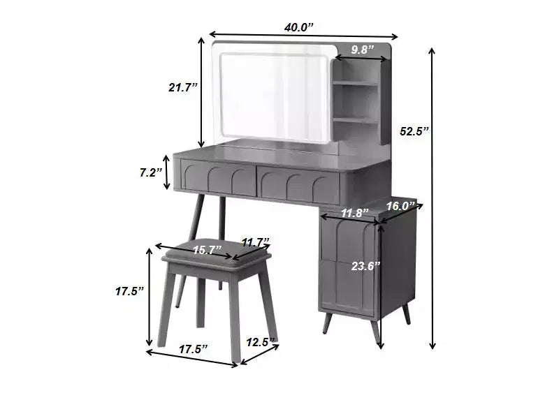 Okak Modern Makeup Vanity with Stool Set, Toeletta a 3 Colori con 4 Cassetti, Scrivania da Trucco Salvaspazio per Soggiorno, Camera da Letto, Nero