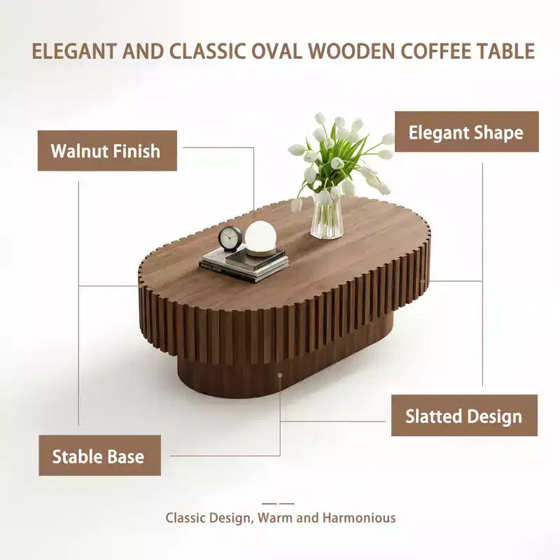 Tavolino da Caffè Ovale, Base Svasata Mid-Century, Accento in Legno per Soggiorno, Camera da Letto, Appartamento, Ufficio, Piccolo Spazio